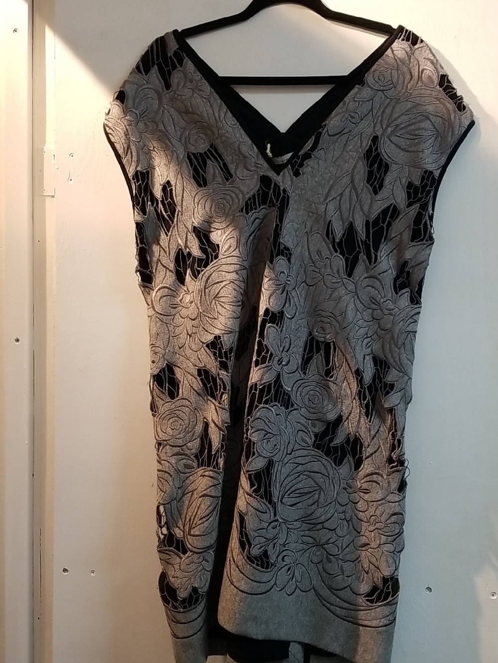 Gray Floral Lace-Overlay Midi Dress